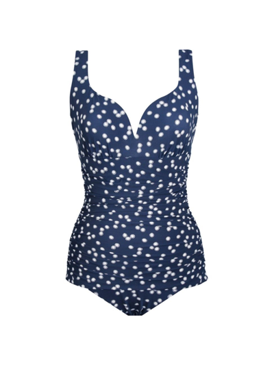 Shop Miraclesuit Swim Women's Luminare Cherie Polka Dot One-piece Swimsuit In Midnght Blue