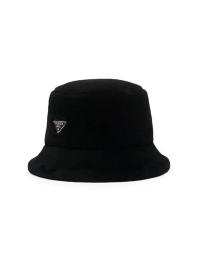 Shop Prada Men's Shearling Bucket Hat In Black