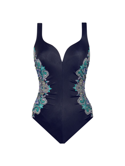 Shop Miraclesuit Swim Women's Precioso Temptress Printed One-piece Swimsuit In Black Multi