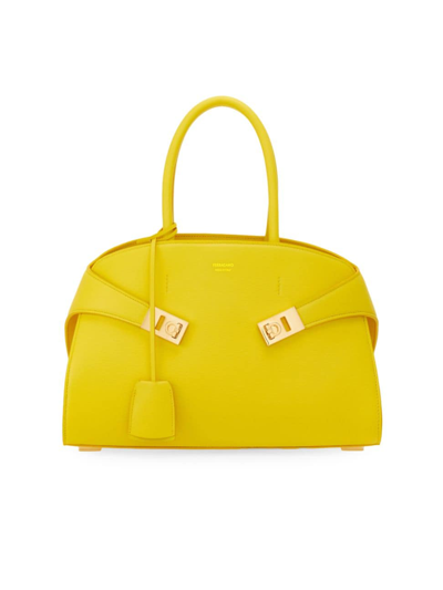 Shop Ferragamo Women's Hug Small Leather Top-handle Bag In Yellow