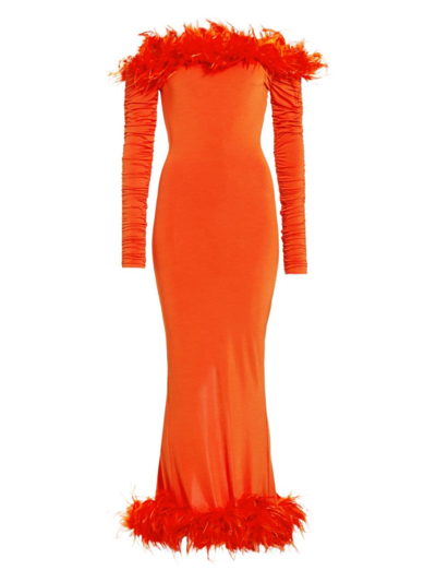 Shop Claude Kameni Women's Ari Luxed Faux Feathered Gown In Orange