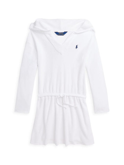 Shop Polo Ralph Lauren Little Girl's & Girl's Terry Cloth Hooded Coverup In White Navy