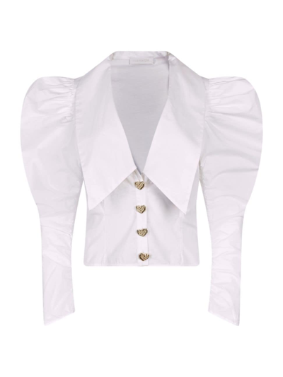 Shop Anne Fontaine Women's Philadelphia Heart-button Poplin Blouse In White