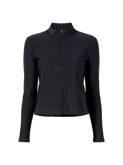 Shop Lacoste X Bandier Women's  Jacquard Quarter Zip Sweater In Noir