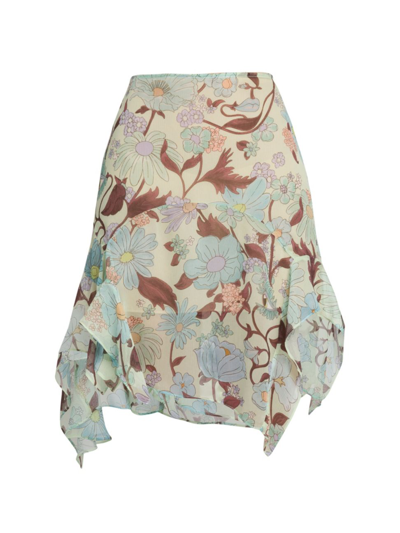 Shop Stella Mccartney Women's Floral Asymmetric Silk Midi-skirt In Multicolor Mint
