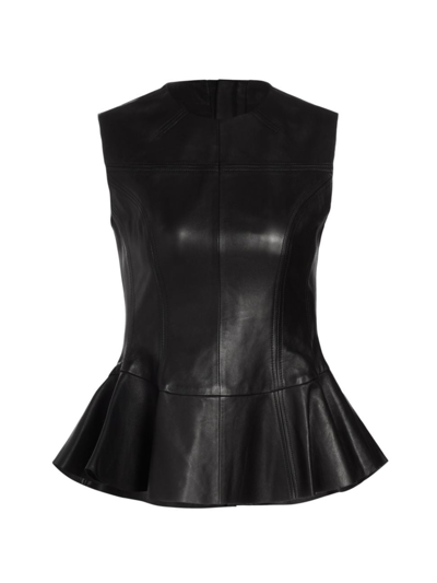 Shop Jason Wu Collection Women's Leather Shell Peplum Top In Black