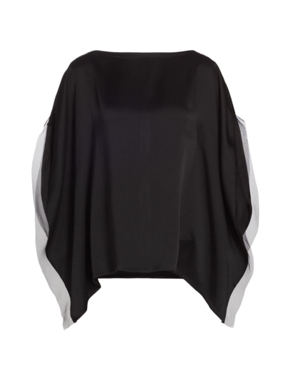 Shop Jason Wu Collection Women's Organza-trimmed Satin Cape Top In Black