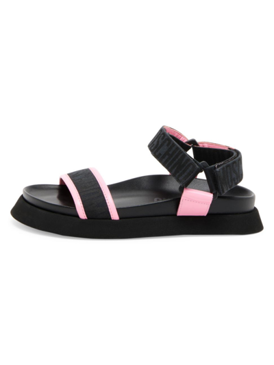 Shop Moschino Women's Logo Canvas Jacquard Sandals In Black Pink