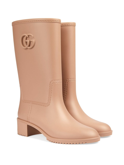 Shop Gucci Rubber Rain Boots In Brown