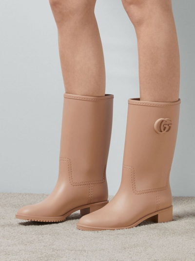 Shop Gucci Rubber Rain Boots In Brown