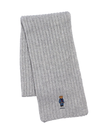 Shop Polo Ralph Lauren Women's Polo Bear Ribbed Wool-blend Scarf In Andover Heather
