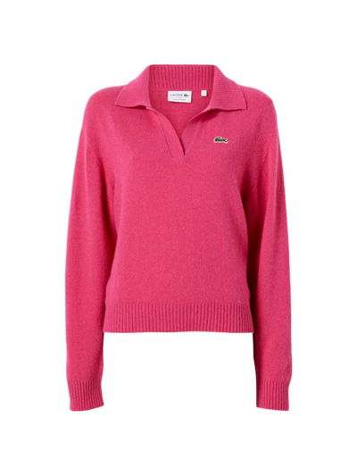 Shop Lacoste X Bandier Women's  Cashmere Polo Sweater In Spinel Pink