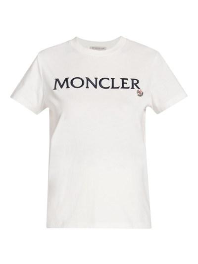 Shop Moncler Women's Logo Cotton Short-sleeve T-shirt In White