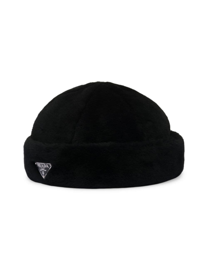 Shop Prada Men's Shearling Hat In Black