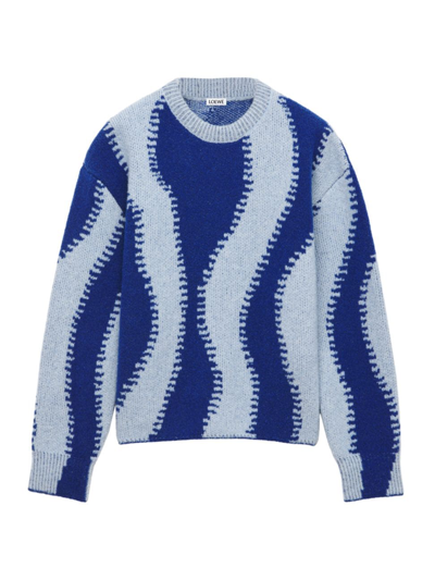 Shop Loewe Women's Colorblocked Wool-blend Sweater In Light Blue