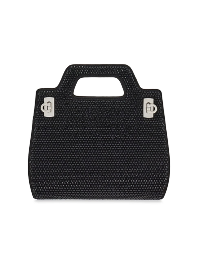 Shop Ferragamo Women's Wanda Mini Strass Crystal Top-handle Bag In Nero