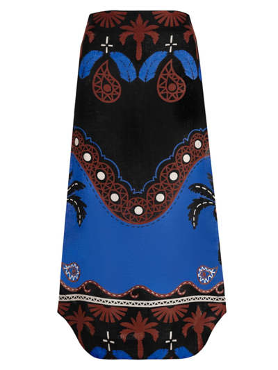 Shop Johanna Ortiz Women's Printed Midi-skirt In Carnival Black Sapphire