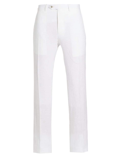 Shop Kiton Men's Linen Mid-rise Straight-leg Pants In White