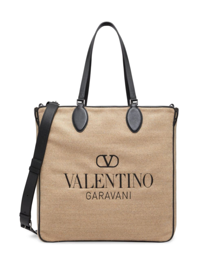 Shop Valentino Men's Toile Iconographe Shopping Bag In Beige Black