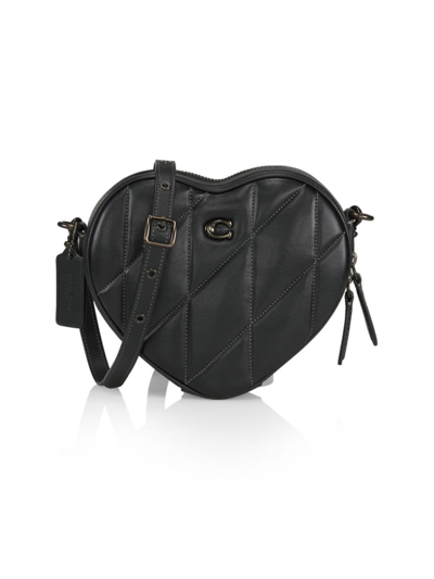 Shop Coach Women's Quilted Leather Heart Crossbody Bag In Black