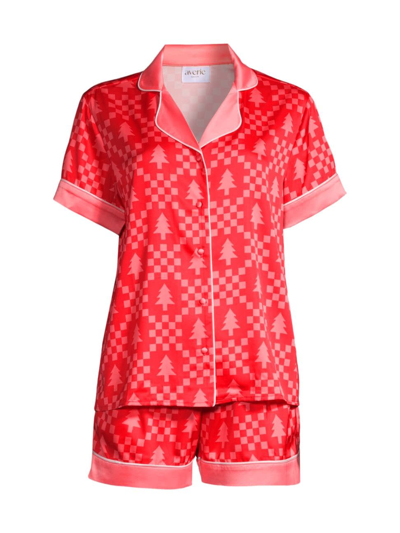 Shop Averie Sleep Women's Berry 2-piece Tree-print Short Pajama Set In Berry Holiday Print