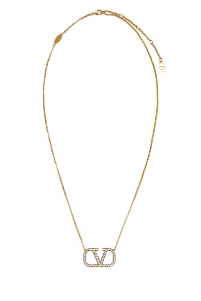 Shop Valentino Vlogo Embellished Necklace In Gold