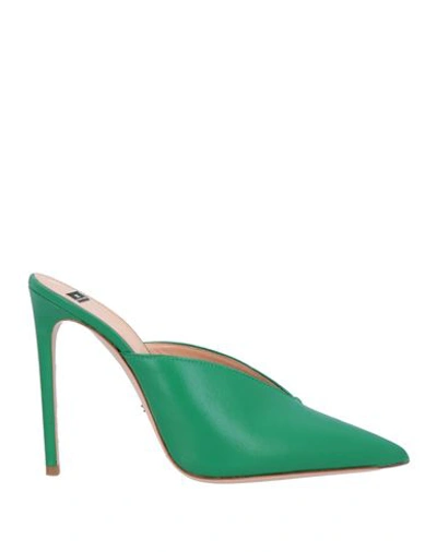 Shop Elisabetta Franchi Woman Mules & Clogs Green Size 10 Soft Leather