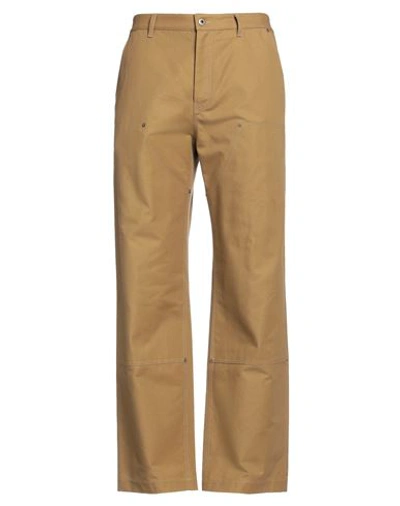 Shop Loewe Man Pants Camel Size 34 Cotton, Soft Leather In Beige