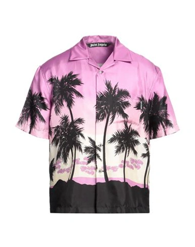 Shop Palm Angels Man Shirt Mauve Size 38 Silk, Polyester In Purple