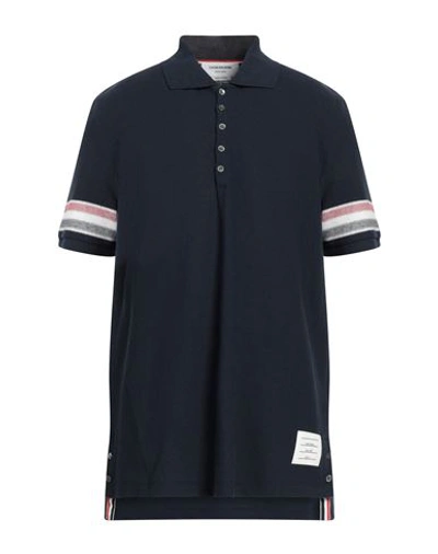 Shop Thom Browne Man Polo Shirt Midnight Blue Size 5 Cotton