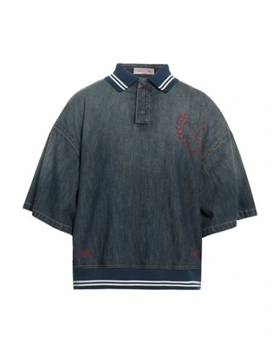 Shop Valentino Garavani Man Polo Shirt Blue Size 42 Cotton, Polyamide, Elastane