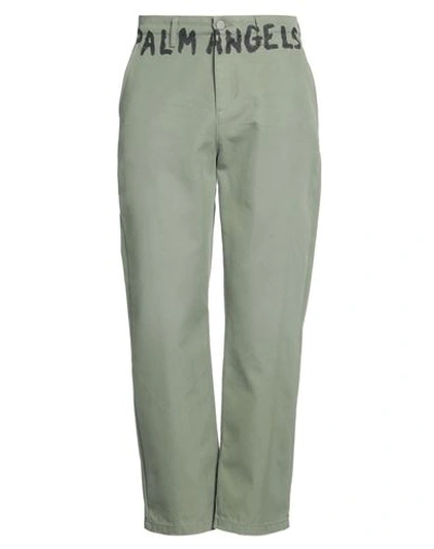 Shop Palm Angels Man Pants Military Green Size L Cotton, Polyamide
