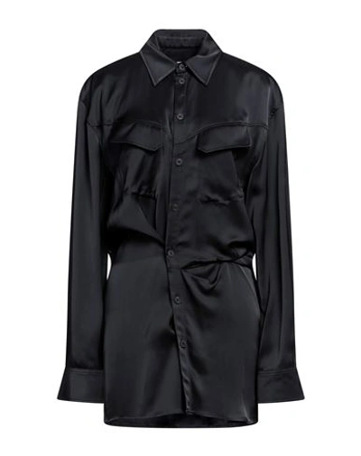 Off-white Satin Twist Shirt With Draping In Black