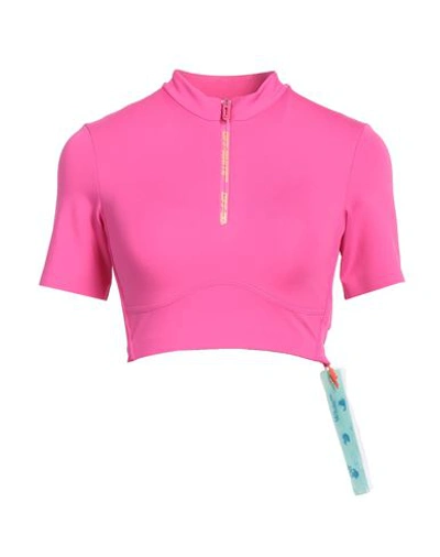 Off-white Half-zip Cropped Training T-shirt In Pink