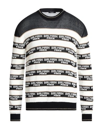 Balmain Man Sweater Black Size L Cotton, Polyamide, Wool In Black