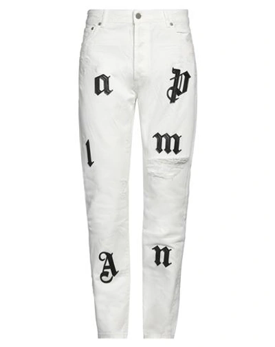 Shop Palm Angels Man Jeans White Size 34 Cotton, Soft Leather, Polyester, Polyurethane