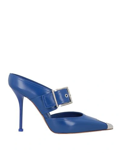 Shop Alexander Mcqueen Woman Mules & Clogs Bright Blue Size 8 Soft Leather