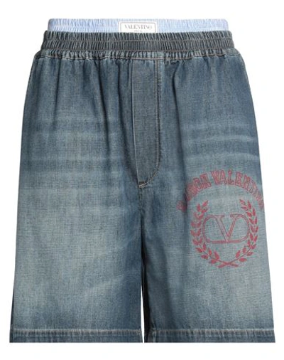 Shop Valentino Garavani Man Denim Shorts Blue Size 34 Cotton