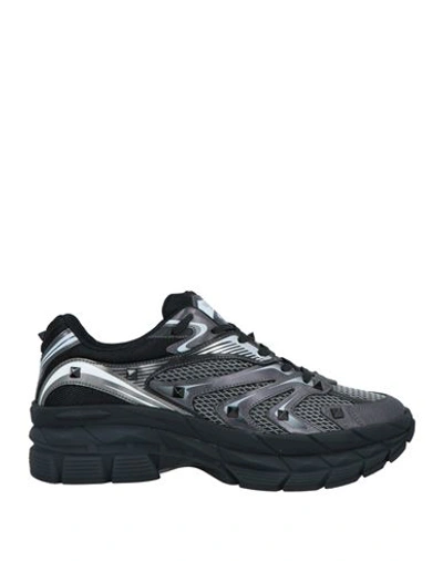 Valentino Garavani Leather Sneakers With Textured Rubber Elements In Black