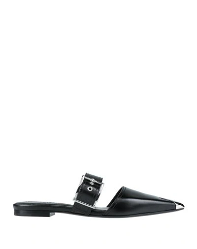 Alexander Mcqueen Leather Pointed Mules With Buckle In Black