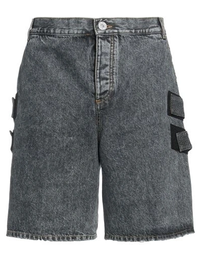 Shop Balmain Man Denim Shorts Black Size 34 Cotton