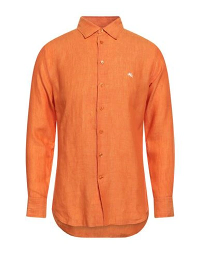 Etro Man Shirt Orange Size 15 Linen In Orange