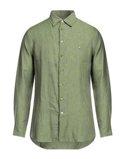 Shop Etro Man Shirt Sage Green Size 16 ½ Linen