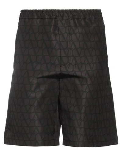 Shop Valentino Garavani Man Shorts & Bermuda Shorts Dark Brown Size 34 Silk