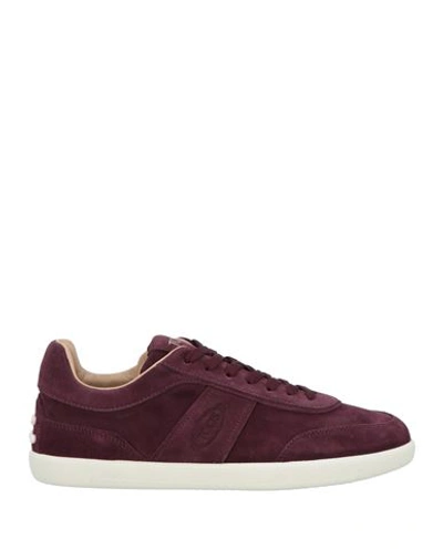 Shop Tod's Man Sneakers Burgundy Size 8 Leather In Red