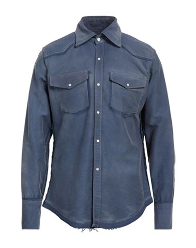 Shop Maison Margiela Man Shirt Navy Blue Size 17 Cotton