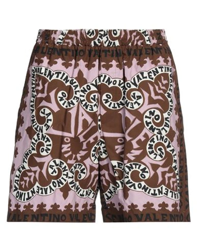 Shop Valentino Garavani Man Shorts & Bermuda Shorts Cocoa Size 32 Cotton In Brown