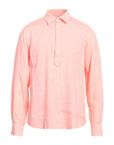 Shop Aspesi Man Shirt Coral Size Xl Linen In Red