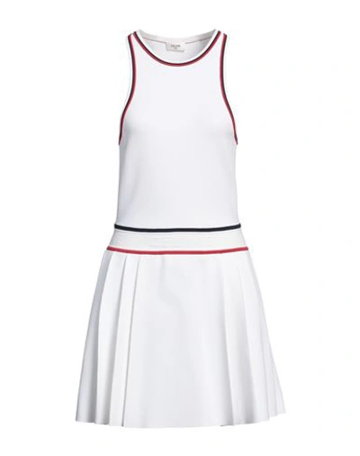 Celine Atheletic Short Sleeveless Dress With Red And Blu Profiles Pleated Skirt White In Viscose Woman In White