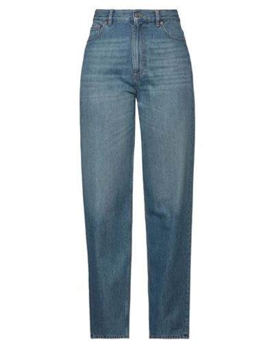 Shop Valentino Garavani Woman Jeans Blue Size 30 Cotton, Calfskin
